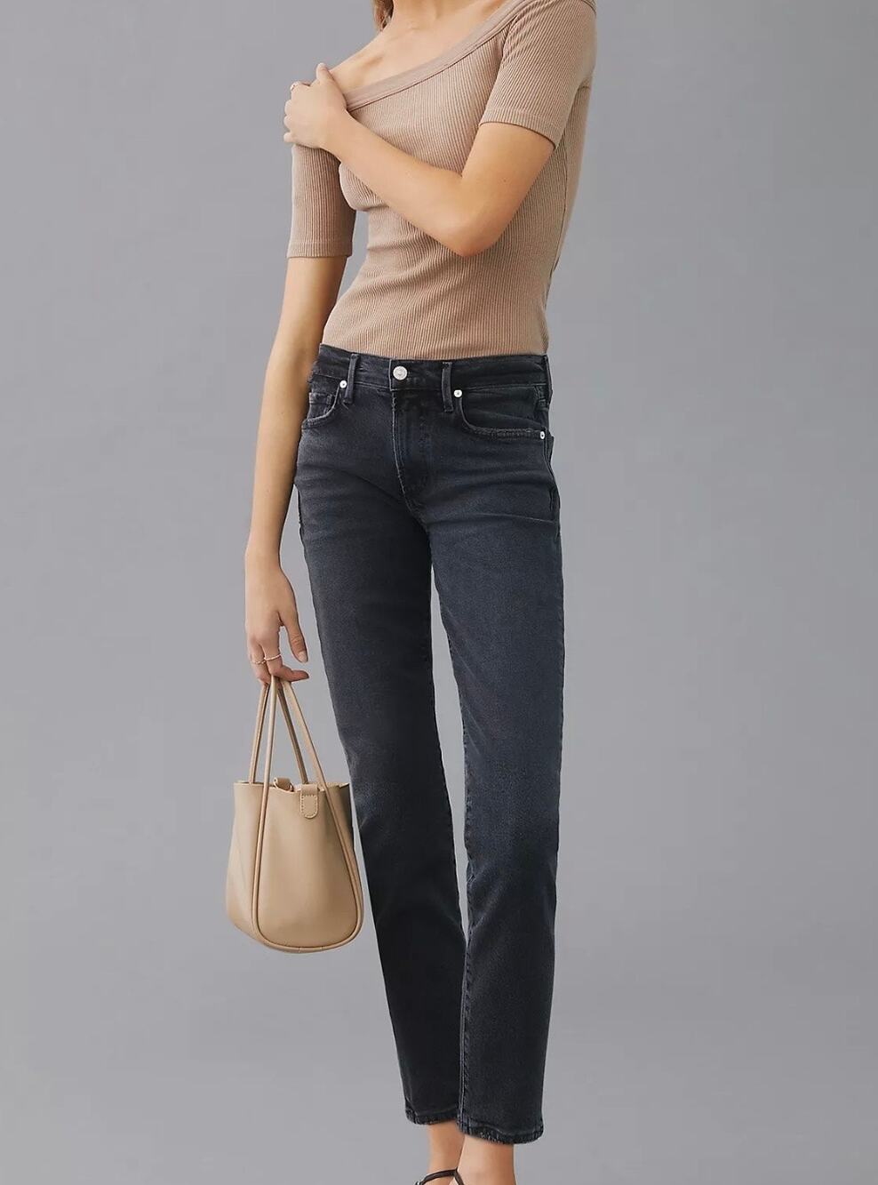 NWOT Citizens of Humanity Ella Mid Rise Slim Crop Jeans Film Noir Black Size 26